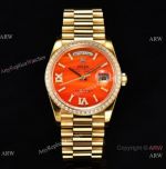 Swiss Rolex Day-Date 36 CS 2836 Watch with Carnelian Diamond Set Dial